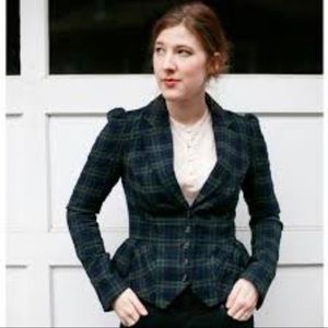 Anthropologie Elevenses Blue & Green Plaid Jacket size 0/XS